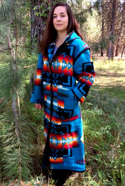 Kraffs Reversible Long Wool Coat, Chief Joseph Turquoise – Kraffs Clothing
